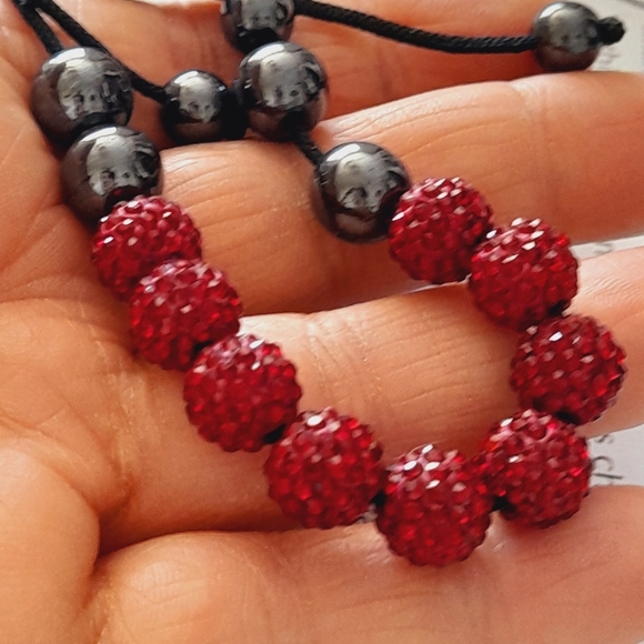 Shamballa Red Crystal And Black cord Bracelet - Picture 5 of 5